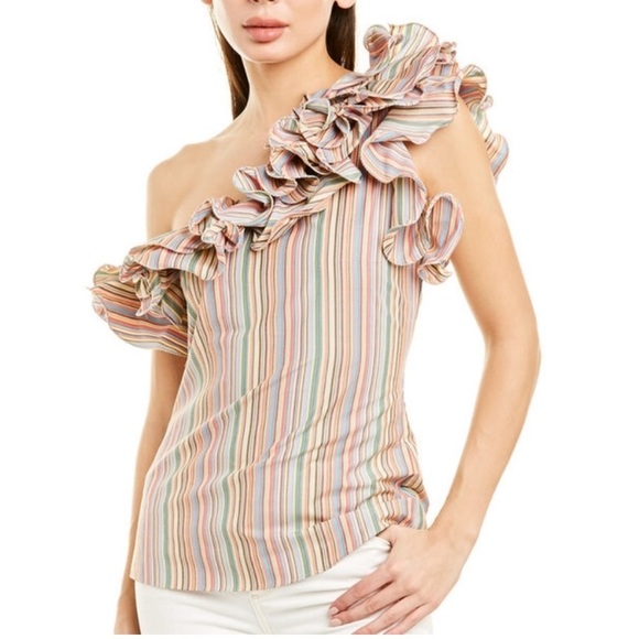 Petersyn Arabella Sunset Cold Shoulder Striped Cotton Avant Garde-esque Blouse M - Picture 2 of 14